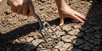 raised garden bed with compacted dry cracked soil showing ga 20260331 134040